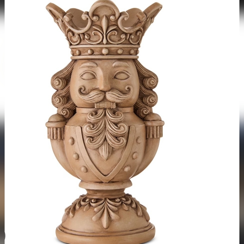 Ornate Tan Polyresin Nutcracker Pillar Candle Holder